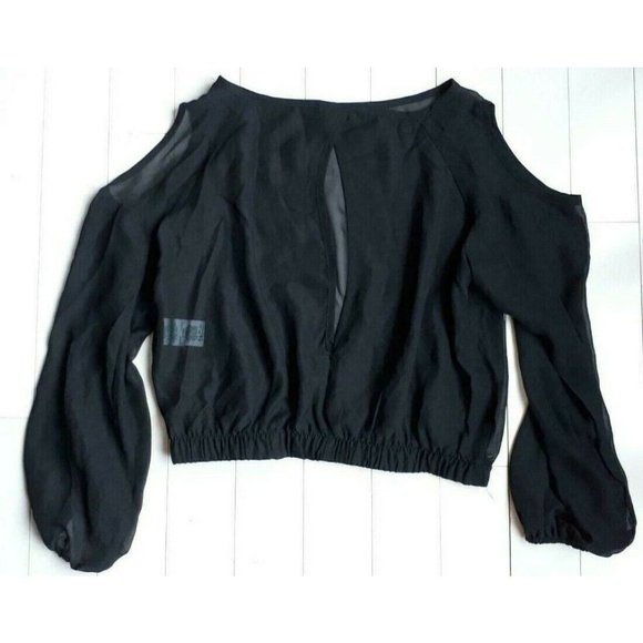 ANNALEE & HOPE Peep Shoulder Short CROPPED  Mesh BLOUSE Top KEYHOLE BACK ( L ) - Picture 3 of 3